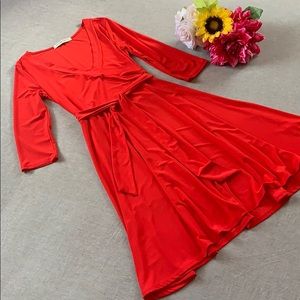 Red Faux Wrap Dress